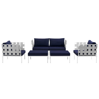 Harmony 5 Piece Outdoor Patio Aluminum Sectional Sofa Set - White Navy