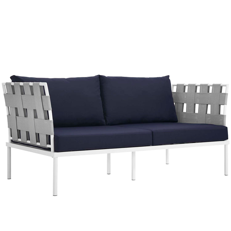 Harmony 5 Piece Outdoor Patio Aluminum Sectional Sofa Set - White Navy
