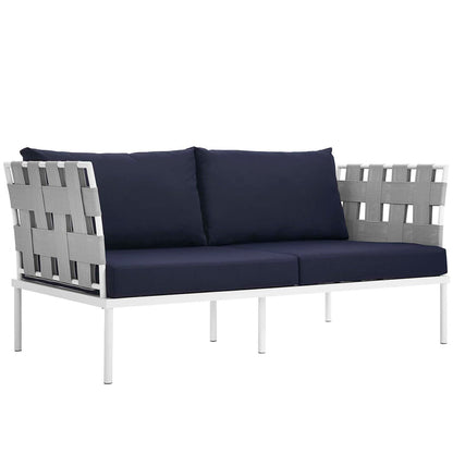 Harmony 5 Piece Outdoor Patio Aluminum Sectional Sofa Set - White Navy