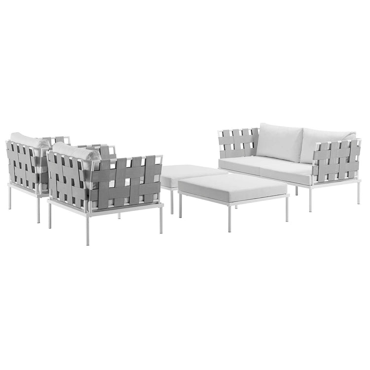 Harmony 5 Piece Outdoor Patio Aluminum Sectional Sofa Set - White White