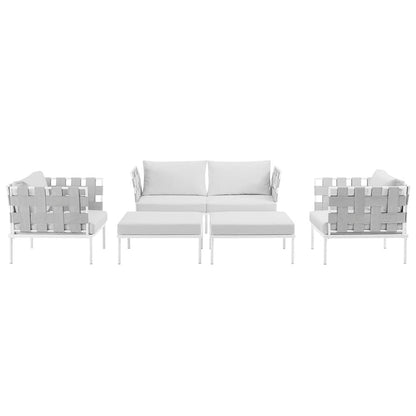 Harmony 5 Piece Outdoor Patio Aluminum Sectional Sofa Set - White White