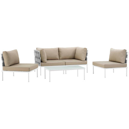 Harmony 5 Piece Outdoor Patio Aluminum Sectional Sofa Set - White Beige