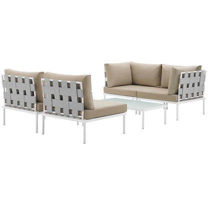 Harmony 5 Piece Outdoor Patio Aluminum Sectional Sofa Set - White Beige
