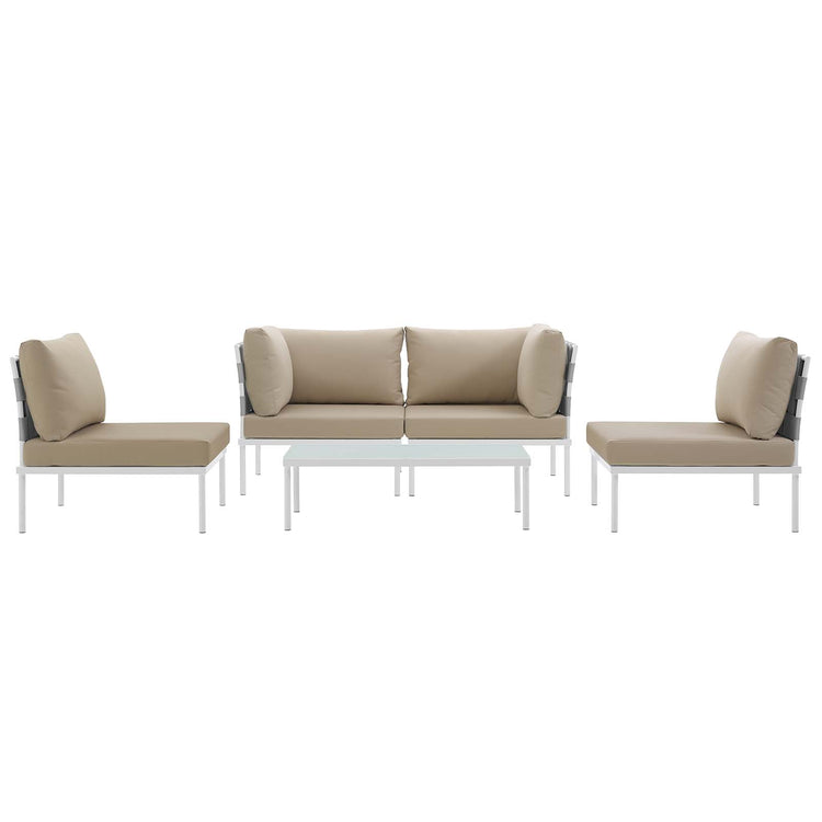 Harmony 5 Piece Outdoor Patio Aluminum Sectional Sofa Set - White Beige