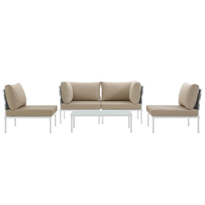 Harmony 5 Piece Outdoor Patio Aluminum Sectional Sofa Set - White Beige