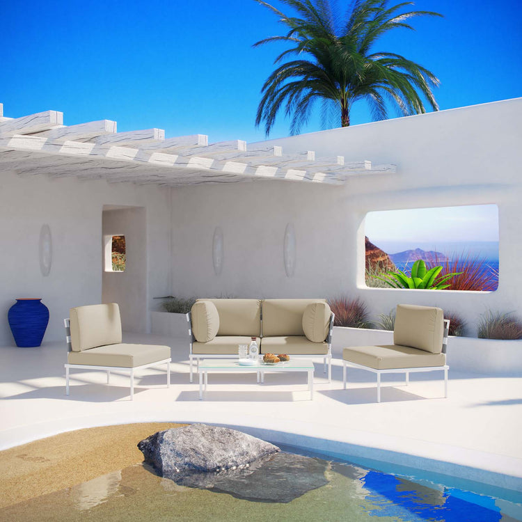 Harmony 5 Piece Outdoor Patio Aluminum Sectional Sofa Set - White Beige