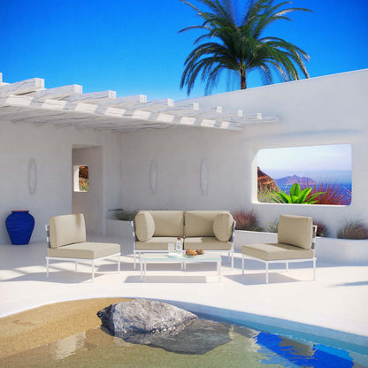 Harmony 5 Piece Outdoor Patio Aluminum Sectional Sofa Set - White Beige