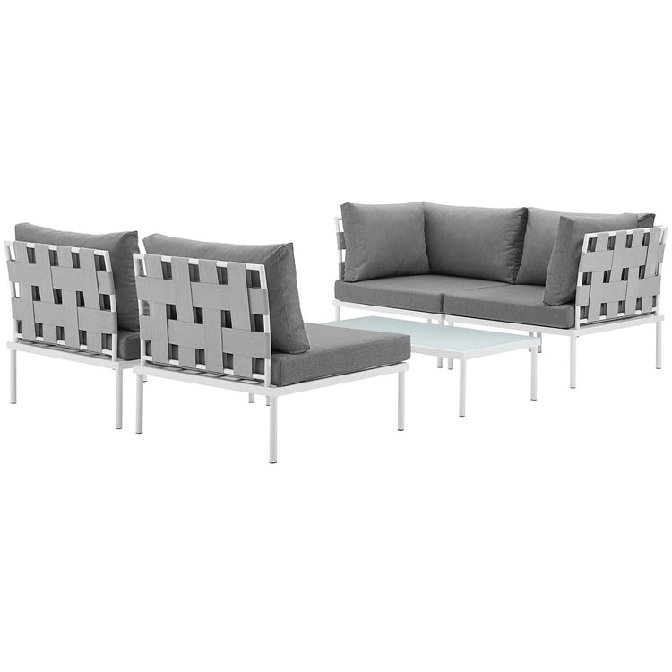 Harmony 5 Piece Outdoor Patio Aluminum Sectional Sofa Set - White Gray