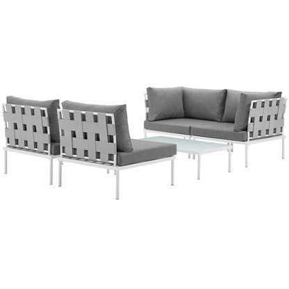 Harmony 5 Piece Outdoor Patio Aluminum Sectional Sofa Set - White Gray