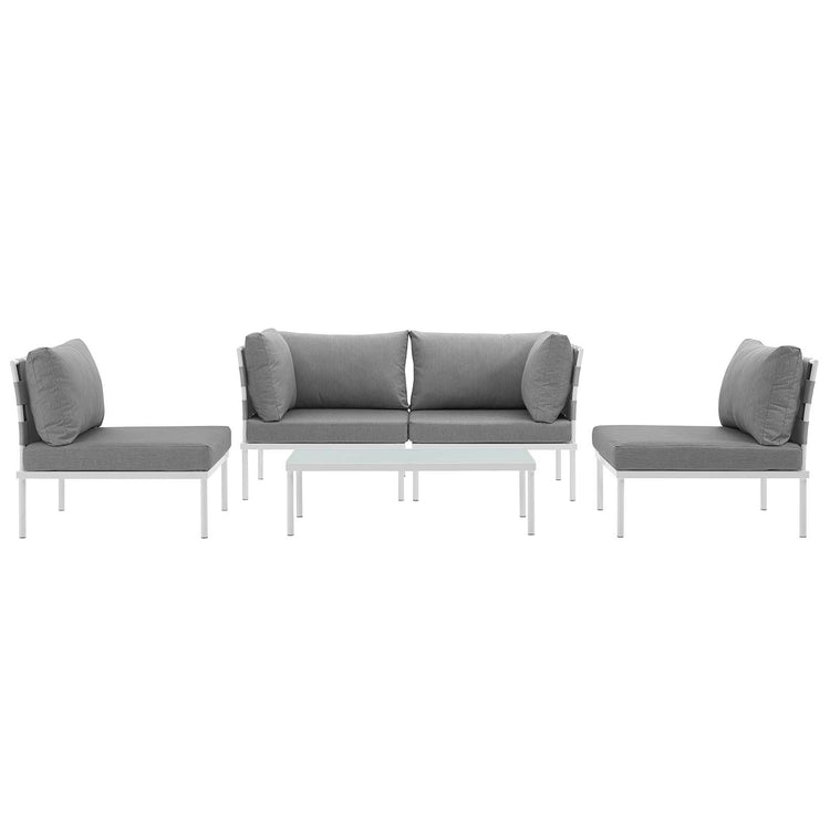 Harmony 5 Piece Outdoor Patio Aluminum Sectional Sofa Set - White Gray
