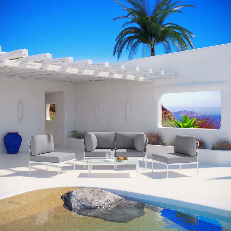 Harmony 5 Piece Outdoor Patio Aluminum Sectional Sofa Set - White Gray