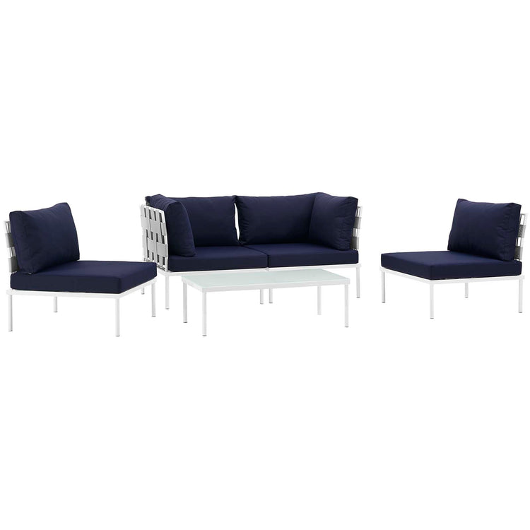 Harmony 5 Piece Outdoor Patio Aluminum Sectional Sofa Set - White Navy