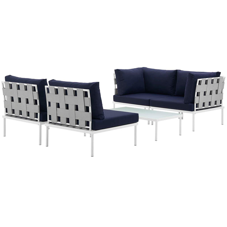 Harmony 5 Piece Outdoor Patio Aluminum Sectional Sofa Set - White Navy