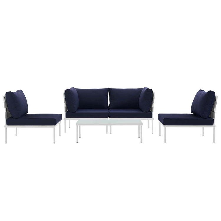 Harmony 5 Piece Outdoor Patio Aluminum Sectional Sofa Set - White Navy