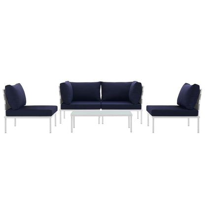 Harmony 5 Piece Outdoor Patio Aluminum Sectional Sofa Set - White Navy