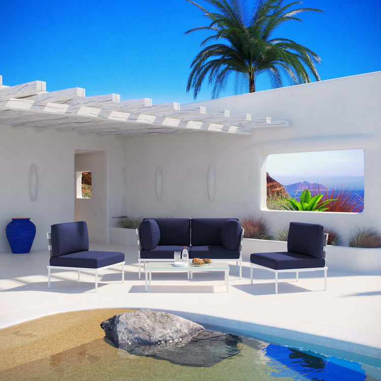 Harmony 5 Piece Outdoor Patio Aluminum Sectional Sofa Set - White Navy