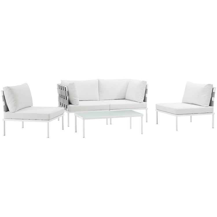 Harmony 5 Piece Outdoor Patio Aluminum Sectional Sofa Set - White White
