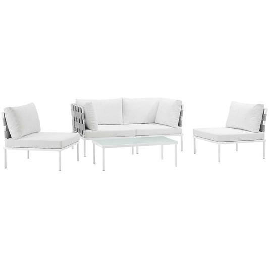 Harmony 5 Piece Outdoor Patio Aluminum Sectional Sofa Set - White White