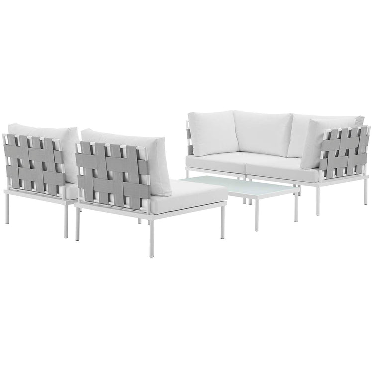 Harmony 5 Piece Outdoor Patio Aluminum Sectional Sofa Set - White White