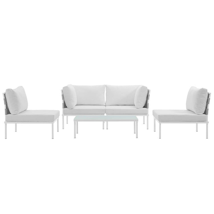 Harmony 5 Piece Outdoor Patio Aluminum Sectional Sofa Set - White White