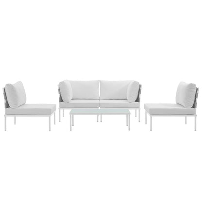 Harmony 5 Piece Outdoor Patio Aluminum Sectional Sofa Set - White White