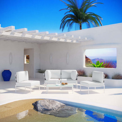Harmony 5 Piece Outdoor Patio Aluminum Sectional Sofa Set - White White