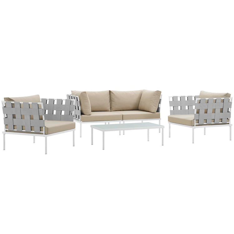 Harmony 5Piece Outdoor Patio Aluminum Sectional Sofa Set - White Beige