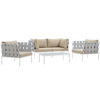 Harmony 5Piece Outdoor Patio Aluminum Sectional Sofa Set - White Beige