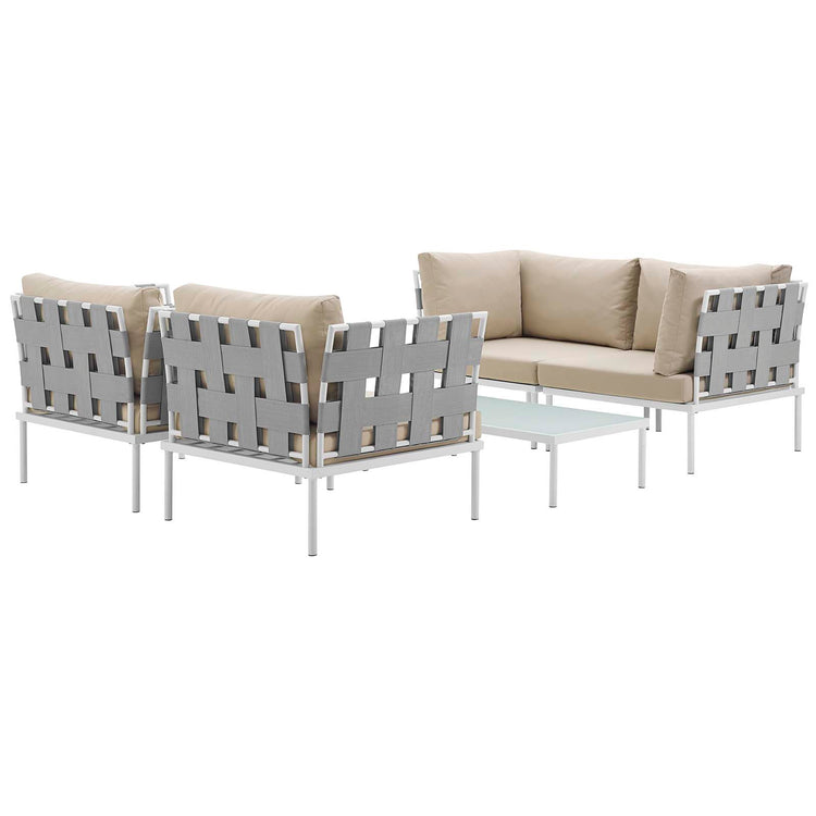 Harmony 5Piece Outdoor Patio Aluminum Sectional Sofa Set - White Beige