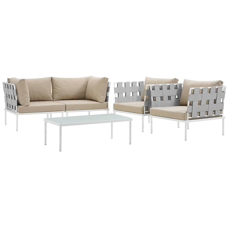 Harmony 5Piece Outdoor Patio Aluminum Sectional Sofa Set - White Beige
