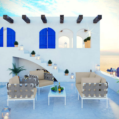 Harmony 5Piece Outdoor Patio Aluminum Sectional Sofa Set - White Beige