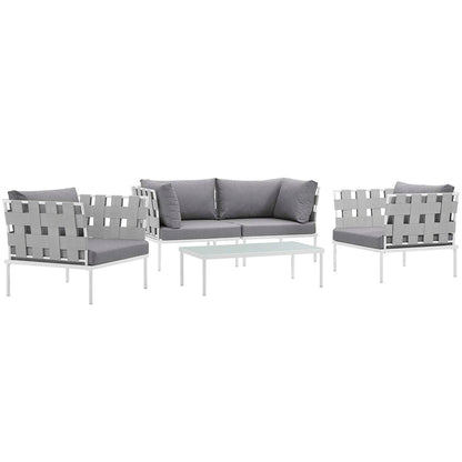 Harmony 5Piece Outdoor Patio Aluminum Sectional Sofa Set - White Gray