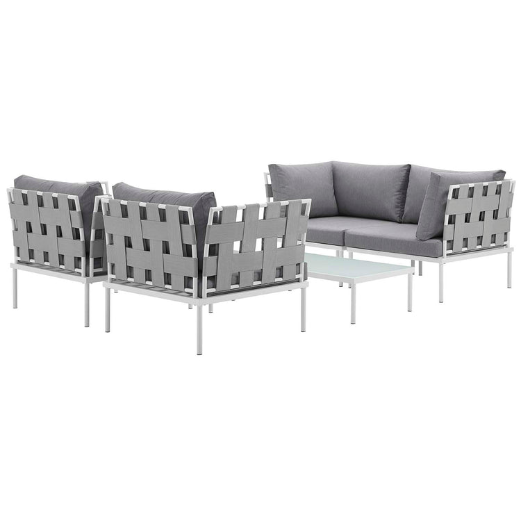 Harmony 5Piece Outdoor Patio Aluminum Sectional Sofa Set - White Gray