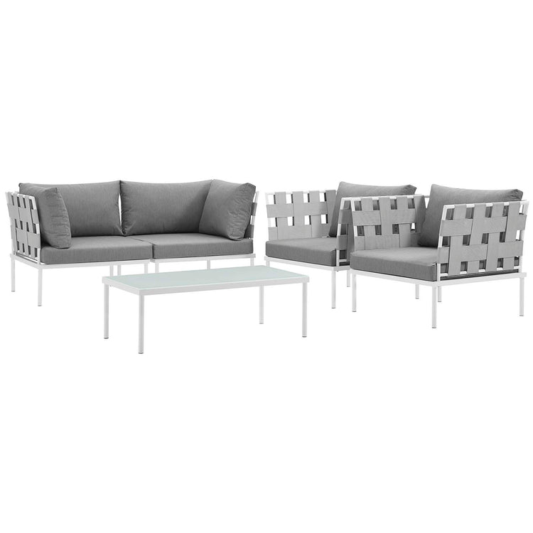 Harmony 5Piece Outdoor Patio Aluminum Sectional Sofa Set - White Gray