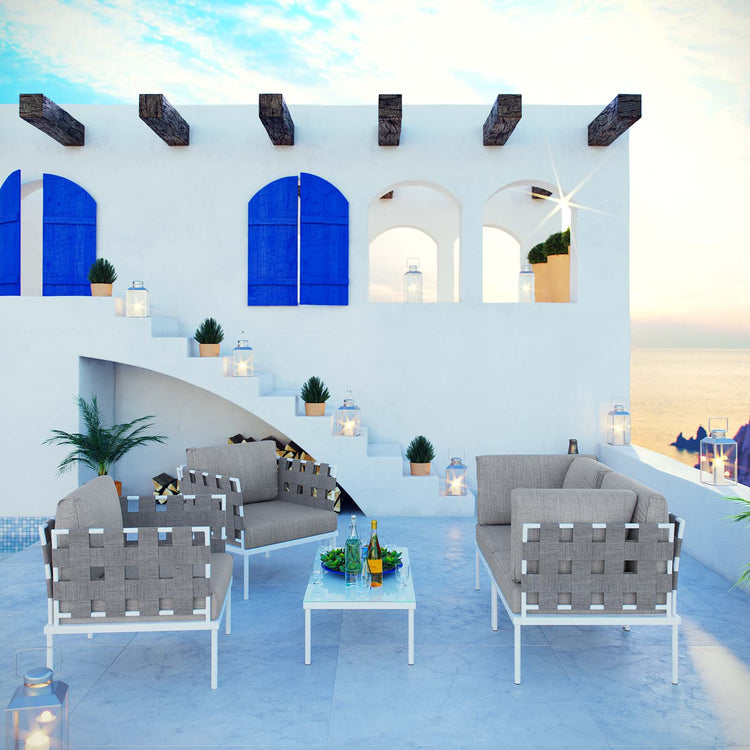 Harmony 5Piece Outdoor Patio Aluminum Sectional Sofa Set - White Gray