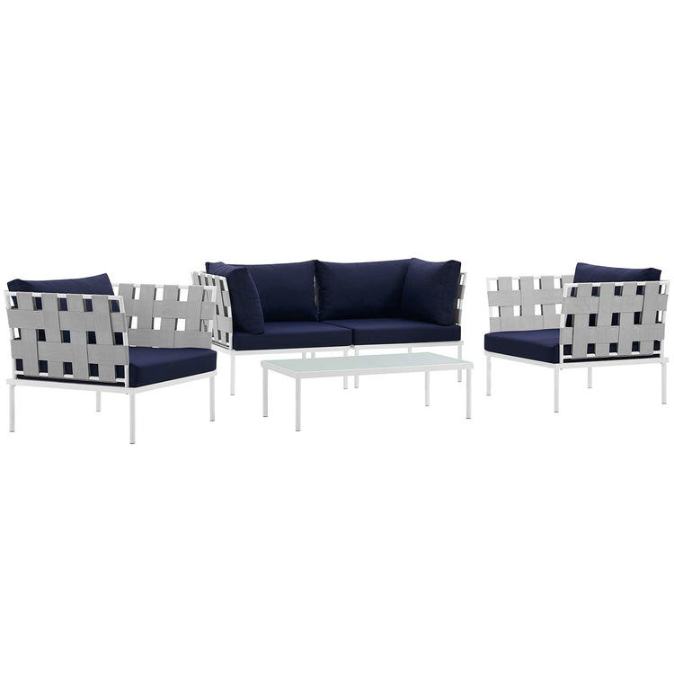 Harmony 5Piece Outdoor Patio Aluminum Sectional Sofa Set - White Navy