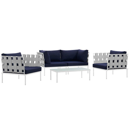 Harmony 5Piece Outdoor Patio Aluminum Sectional Sofa Set - White Navy
