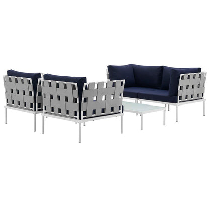 Harmony 5Piece Outdoor Patio Aluminum Sectional Sofa Set - White Navy