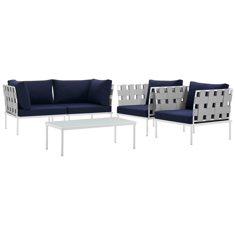 Harmony 5Piece Outdoor Patio Aluminum Sectional Sofa Set - White Navy