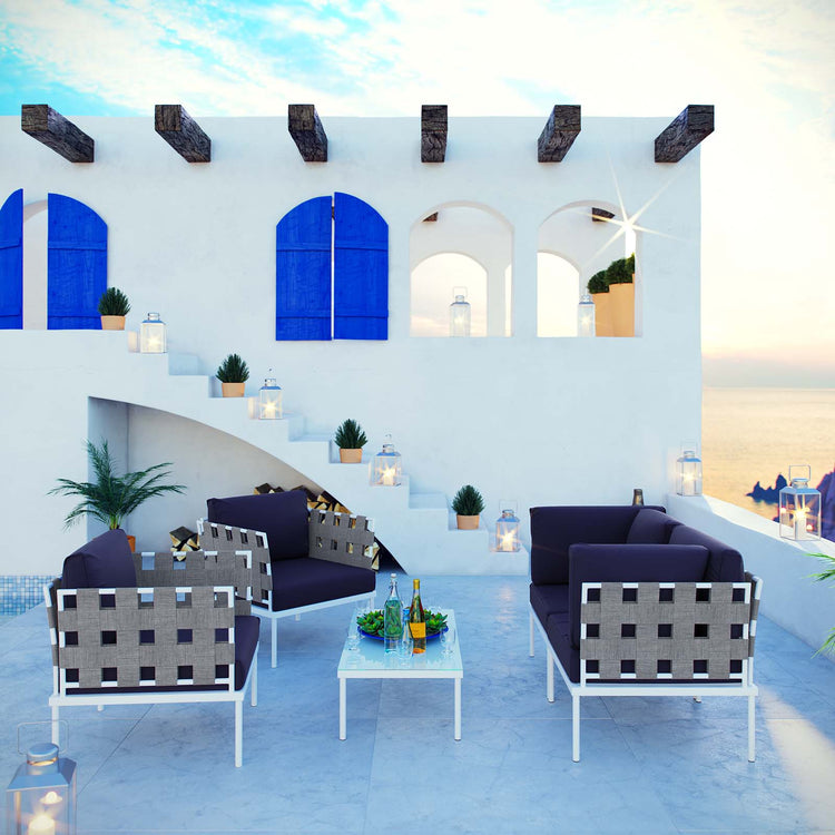 Harmony 5Piece Outdoor Patio Aluminum Sectional Sofa Set - White Navy