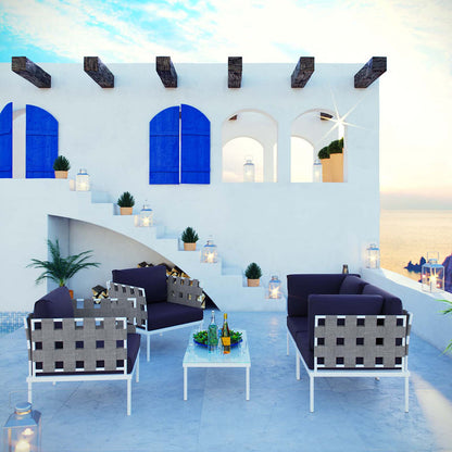 Harmony 5Piece Outdoor Patio Aluminum Sectional Sofa Set - White Navy