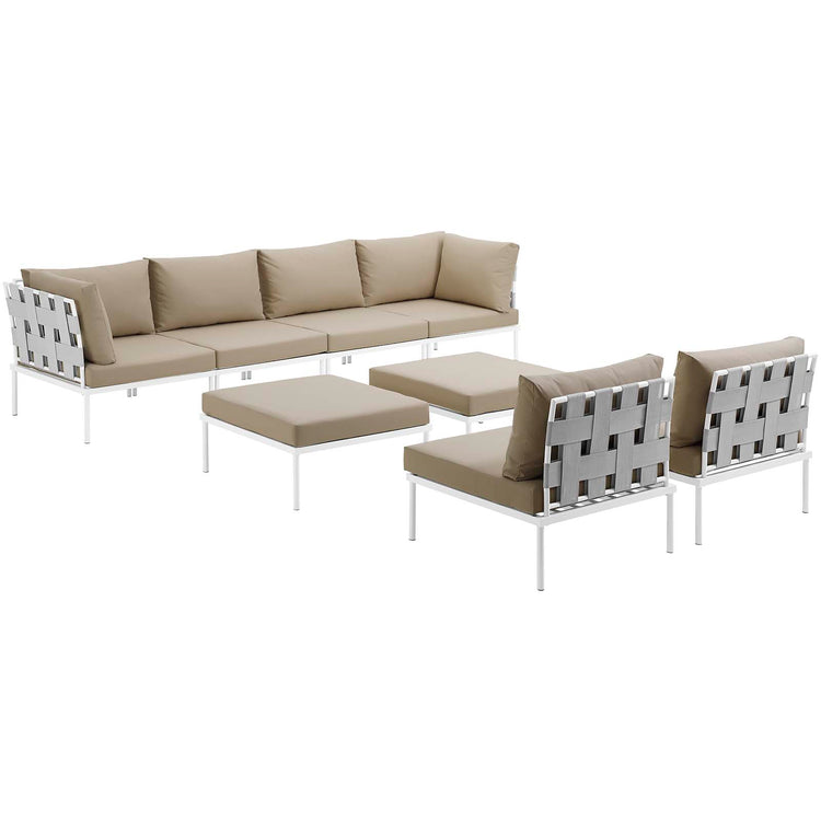 Harmony 8 Piece Outdoor Patio Aluminum Sectional Sofa Set - White Beige