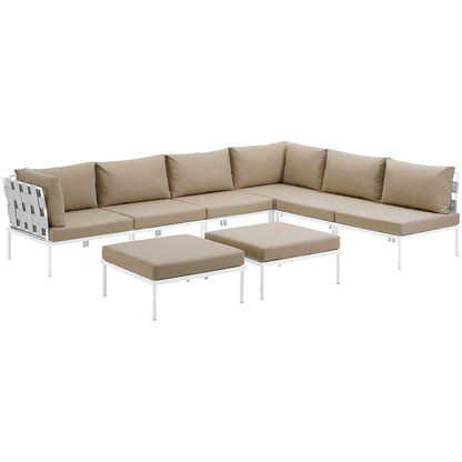 Harmony 8 Piece Outdoor Patio Aluminum Sectional Sofa Set - White Beige