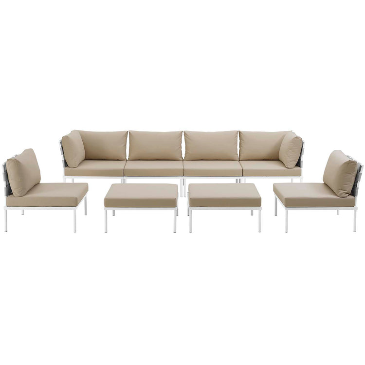 Harmony 8 Piece Outdoor Patio Aluminum Sectional Sofa Set - White Beige