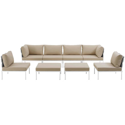 Harmony 8 Piece Outdoor Patio Aluminum Sectional Sofa Set - White Beige