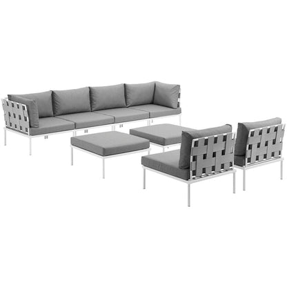 Harmony 8 Piece Outdoor Patio Aluminum Sectional Sofa Set - White Gray