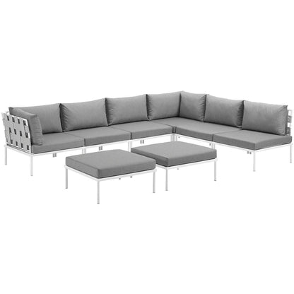 Harmony 8 Piece Outdoor Patio Aluminum Sectional Sofa Set - White Gray