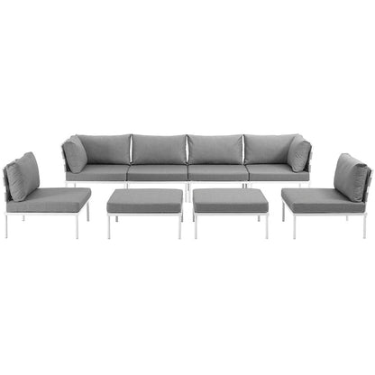 Harmony 8 Piece Outdoor Patio Aluminum Sectional Sofa Set - White Gray