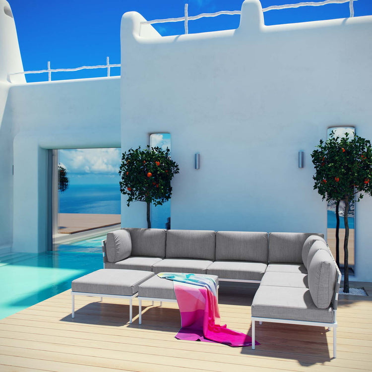 Harmony 8 Piece Outdoor Patio Aluminum Sectional Sofa Set - White Gray