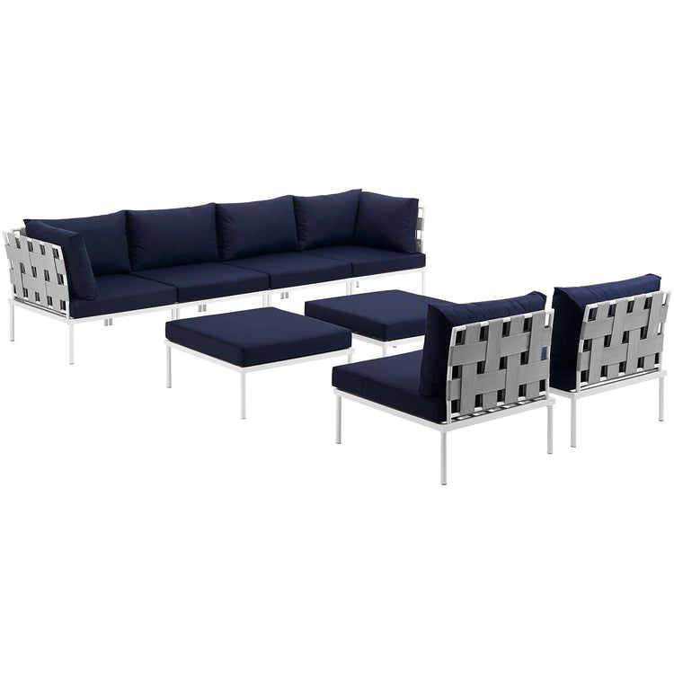 Harmony 8 Piece Outdoor Patio Aluminum Sectional Sofa Set - White Navy